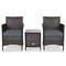 3 Pieces Patio Wicker Rattan Furniture Set with Steel Frame and Polyester Cushions